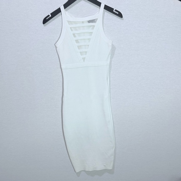 MARCIANO White Bandage Bodycon Midi Dress with Mesh Front Detail - Picture 7 of 11